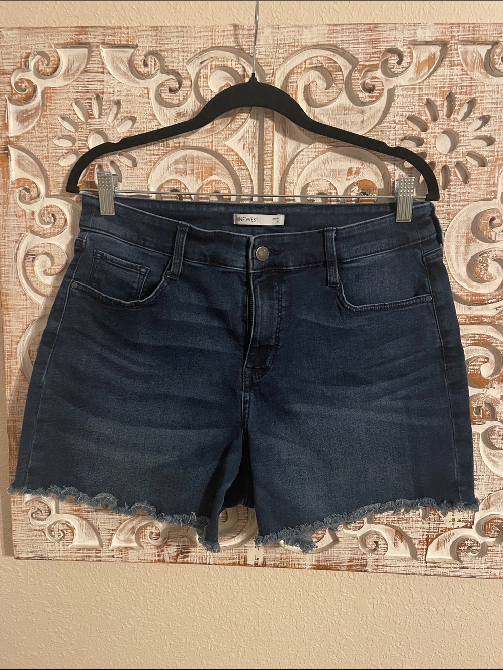 Nine West Dark Indigo Frayed Hem Denim Shorts
